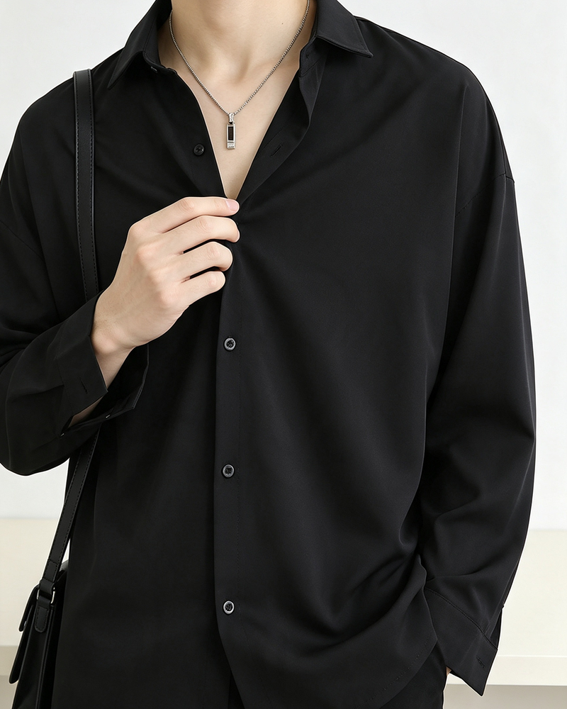 Men Black Loose Long Sleeve Shirt