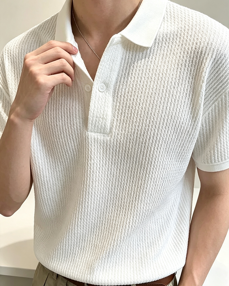 Men Knit Short Sleeve Polo Shirt