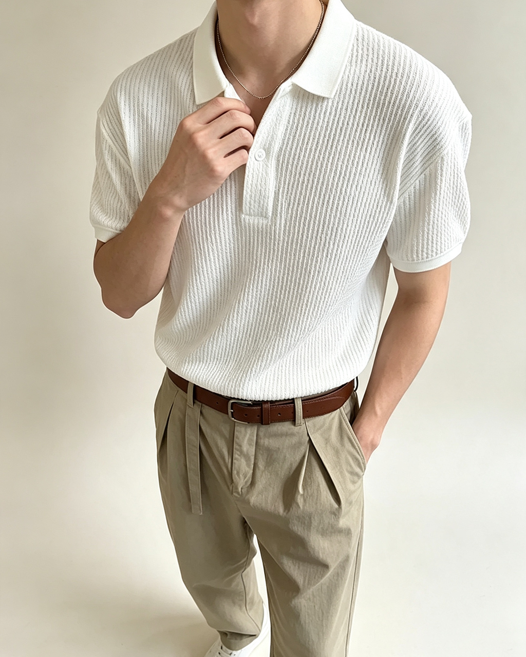 Men Knit Short Sleeve Polo Shirt