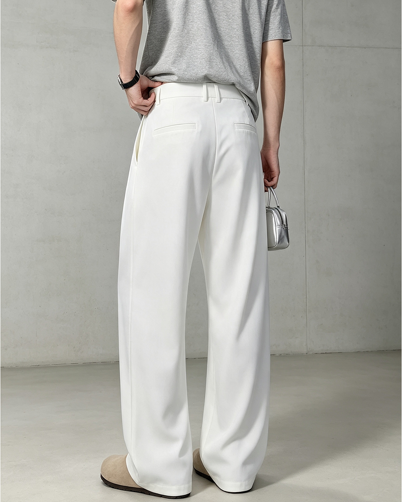 Men White Wide Leg Dress Pants