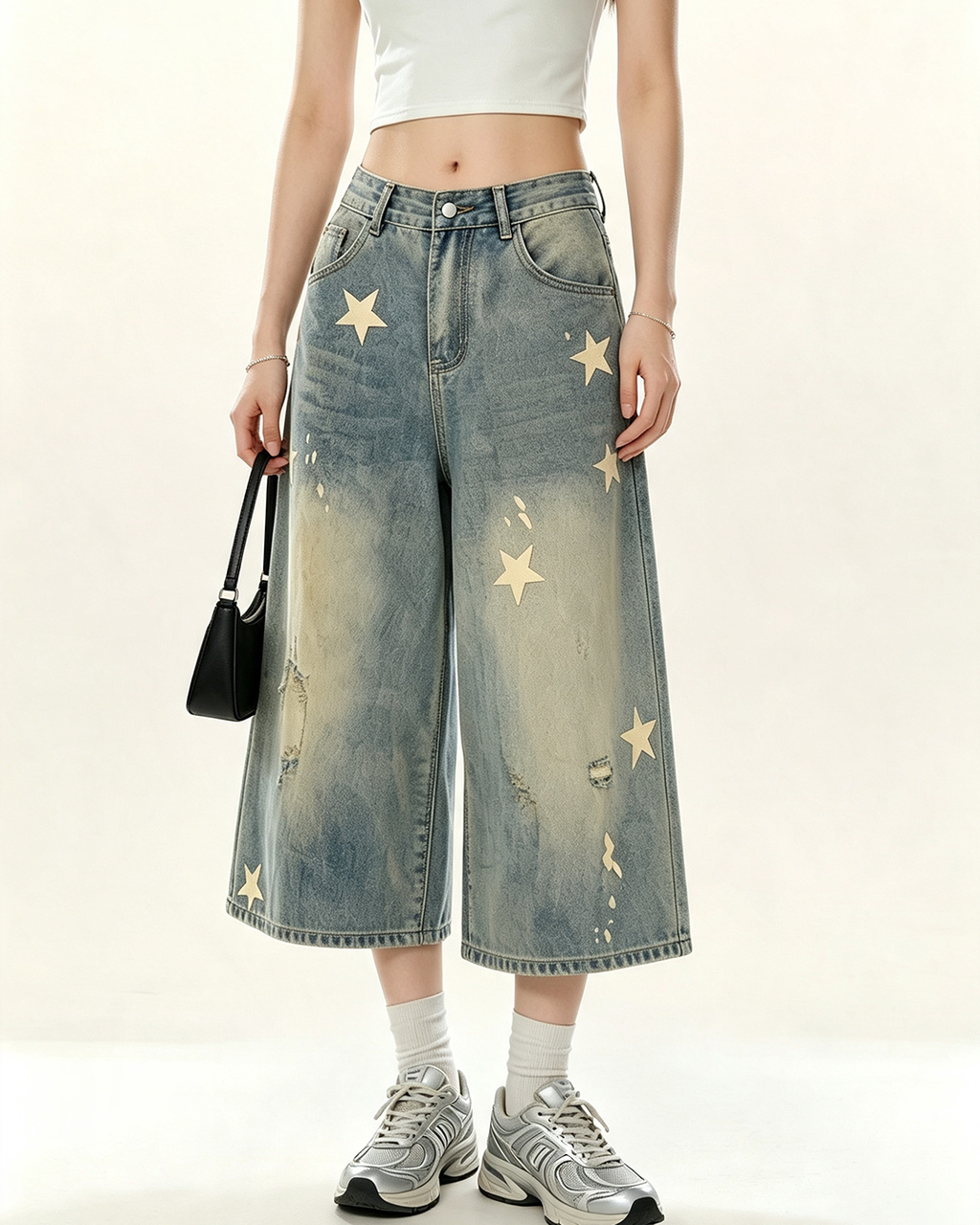 Women Star Print Cropped Jeans