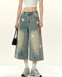 Women Star Print Cropped Jeans