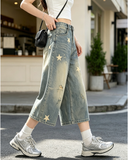 Women Star Print Cropped Jeans